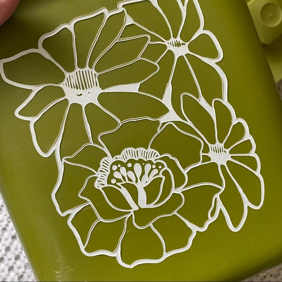 •Vintage• Green Floral Square Canisters; Plastic, Set of 4 - Retro Kitchen - Picture 5 of 15